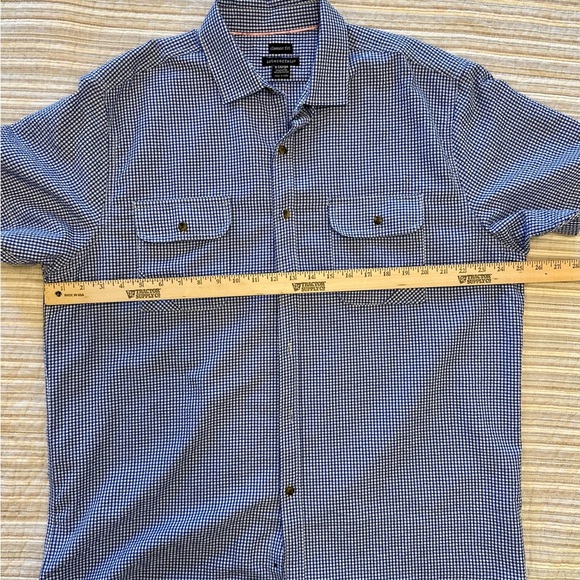 Interaffair Classic Fit Blue Checkered Short Sleeve Button Up, Size XL - Picture 4 of 7